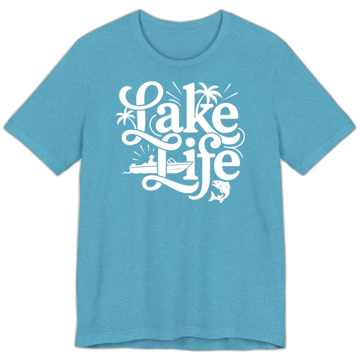 Lake Life Typography Design Premium T-Shirt in Heather Aqua