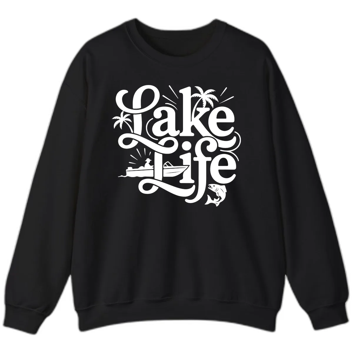 Lake Life Typography Design Sweatshirt in Black