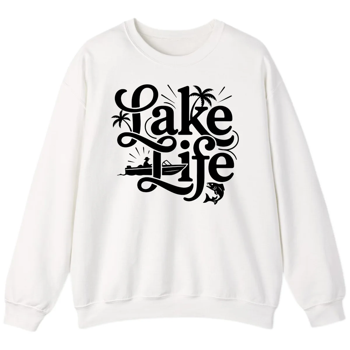 Lake Life Typography Design Sweatshirt in White