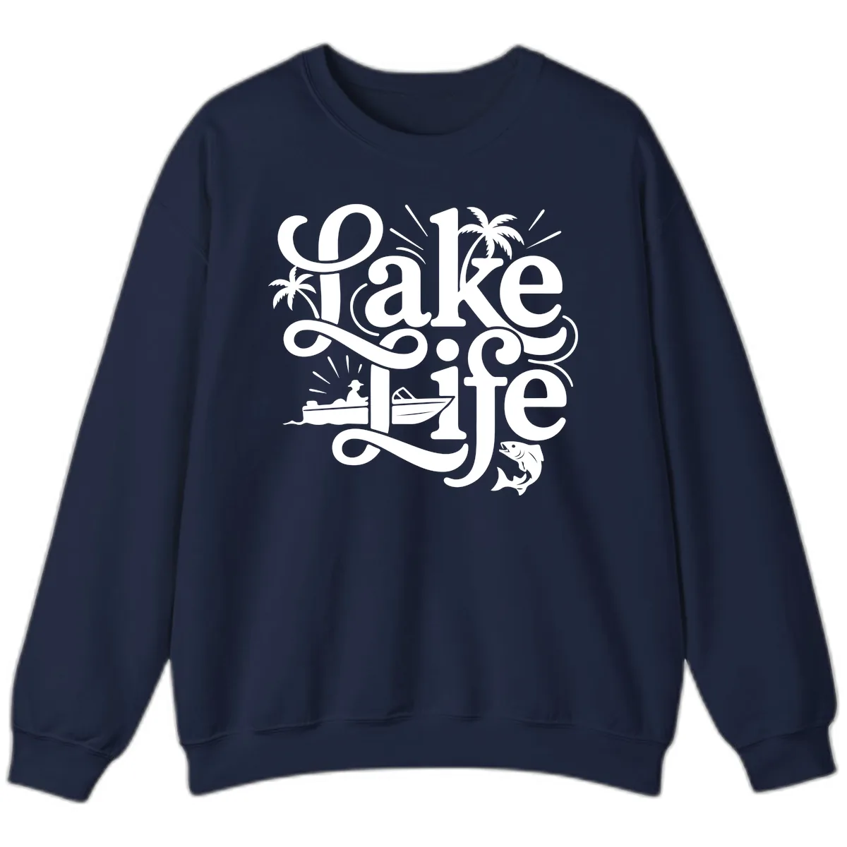Lake Life Typography Design Sweatshirt in Navy