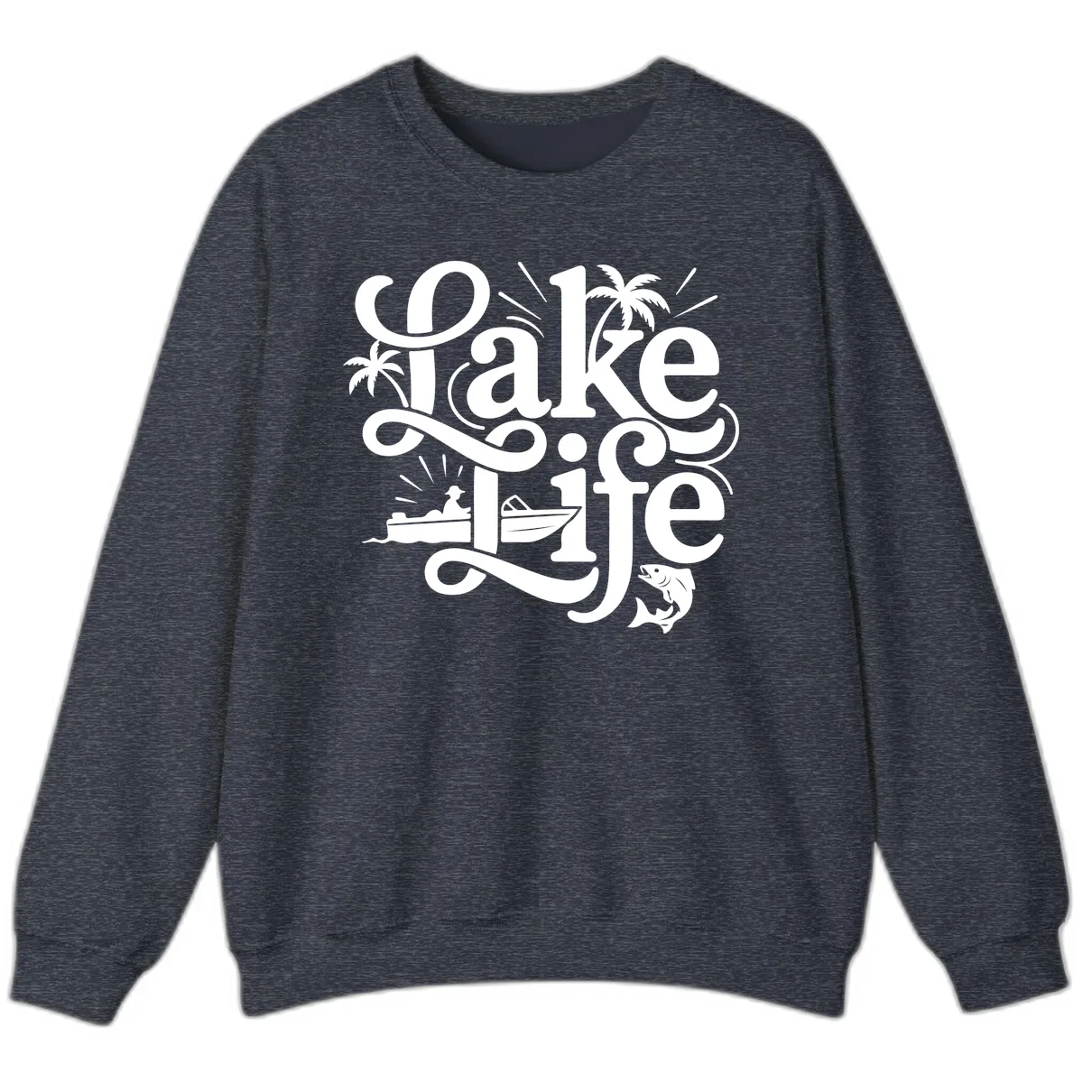 Lake Life Typography Design Sweatshirt in Heather Sport Dark Navy