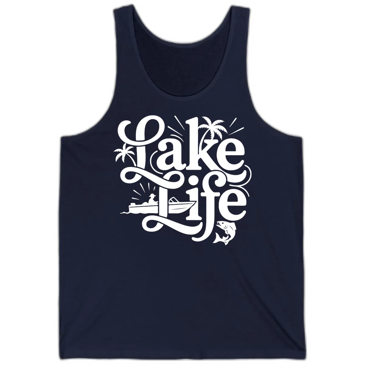 Lake Life Typography Design Tank in Navy