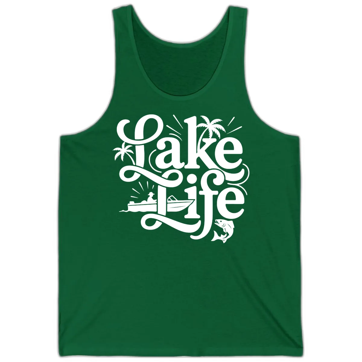 Lake Life Typography Design Tank in Kelly