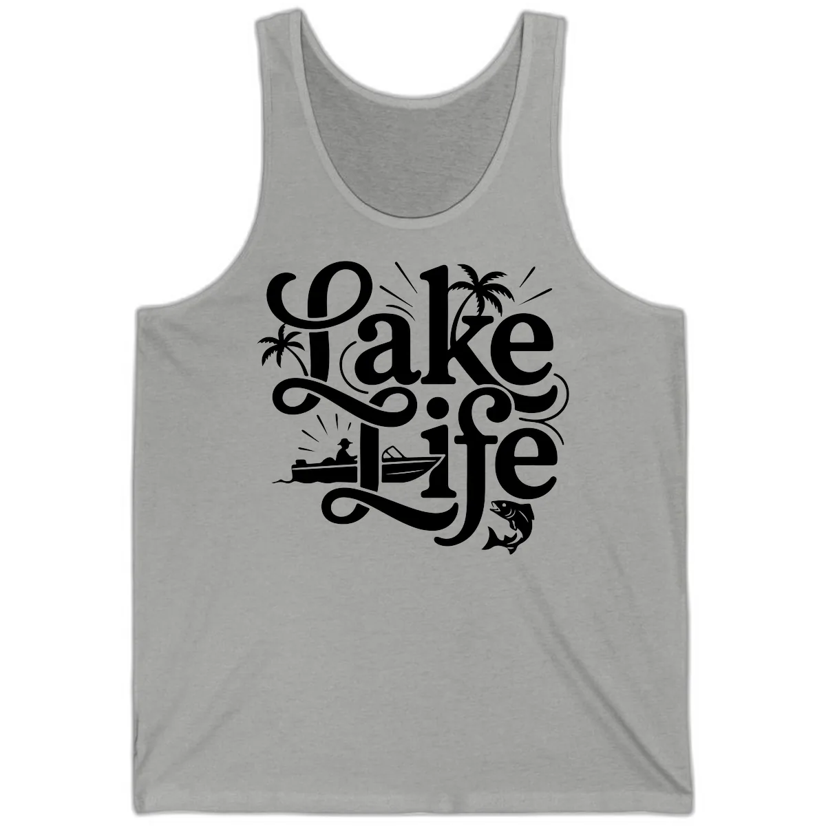 Lake Life Typography Design Tank in Athletic Heather