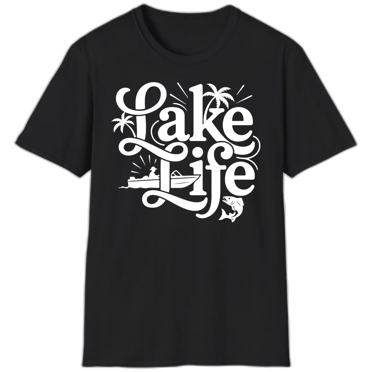 Lake Life Typography Design T-Shirt in Black
