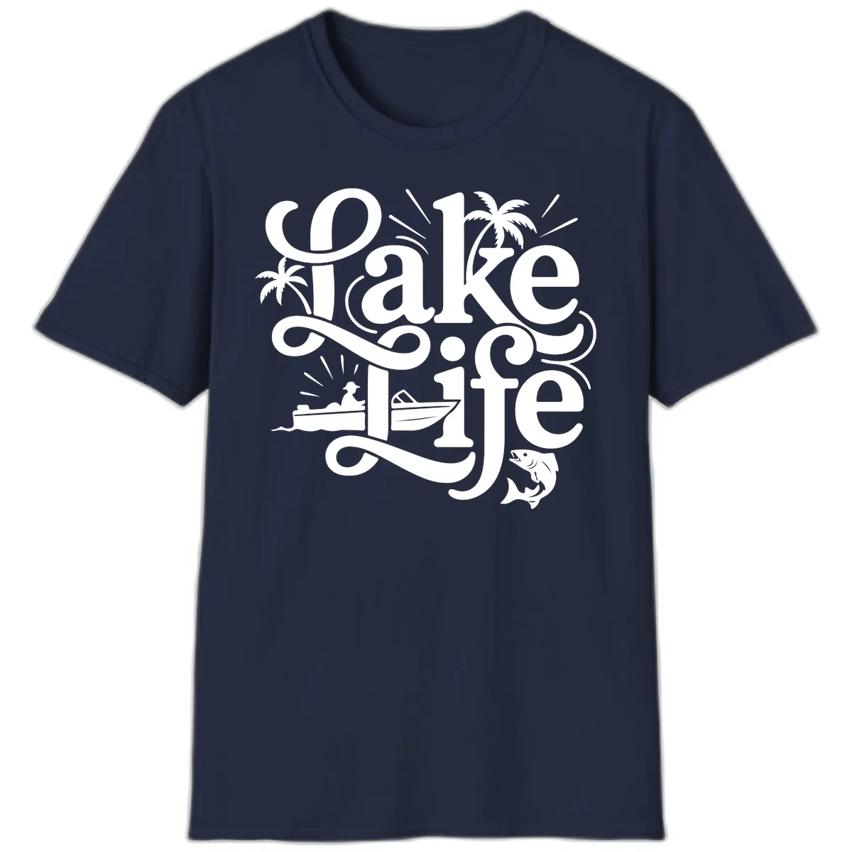 Lake Life Typography Design T-Shirt in Navy