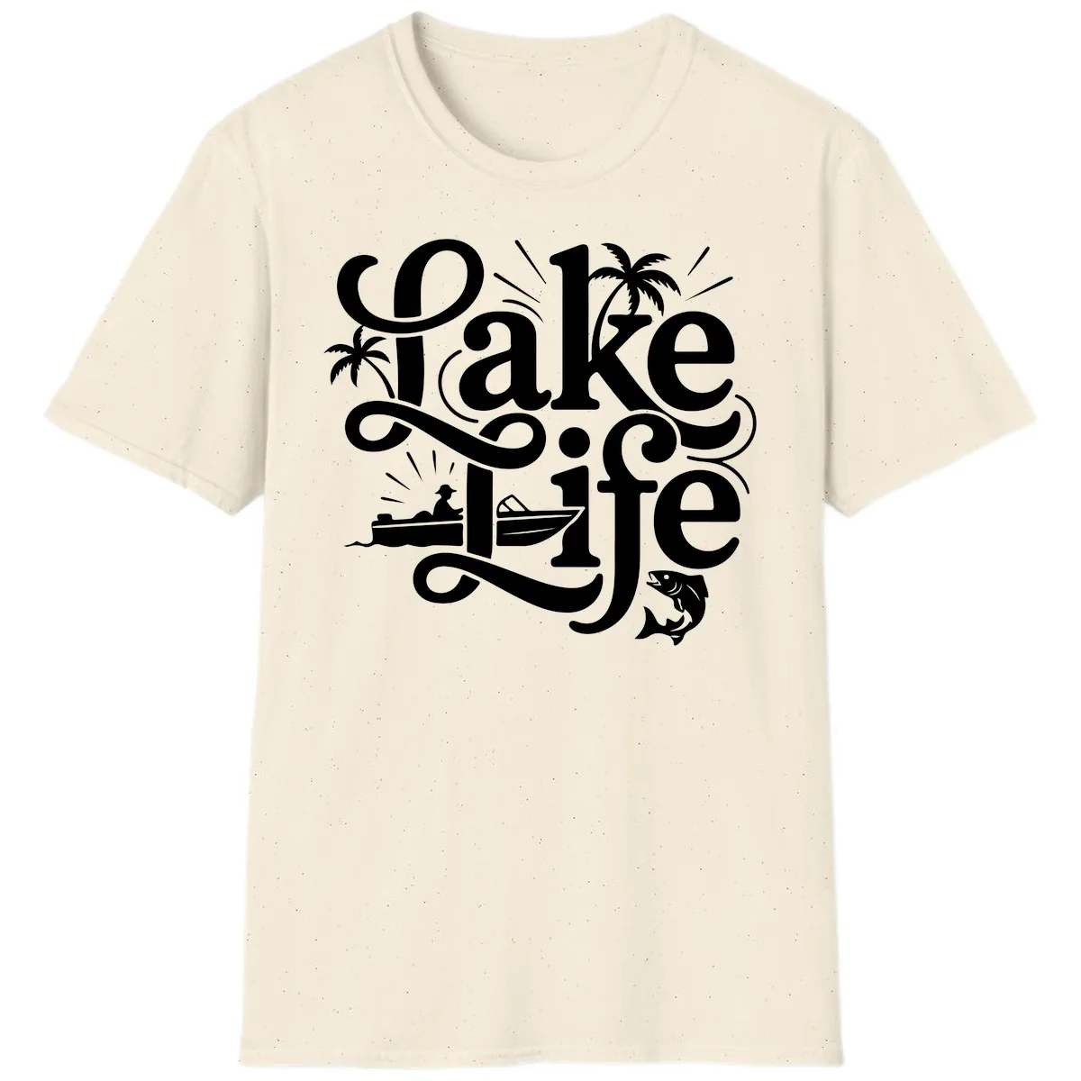 Lake Life Typography Design T-Shirt in Natural