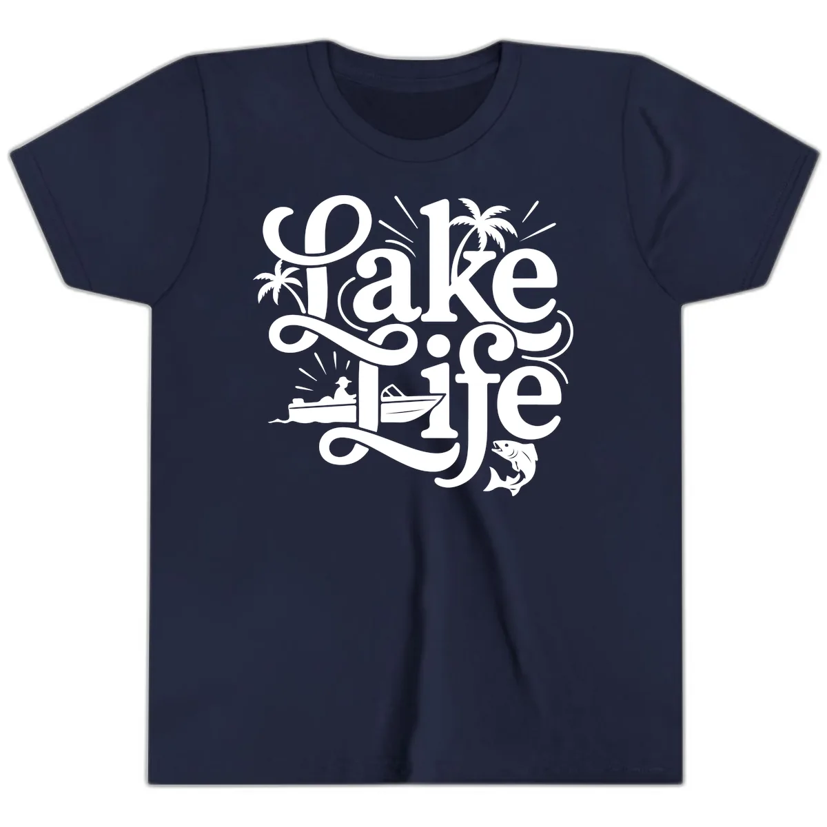 Lake Life Typography Design Youth T-Shirt in Navy