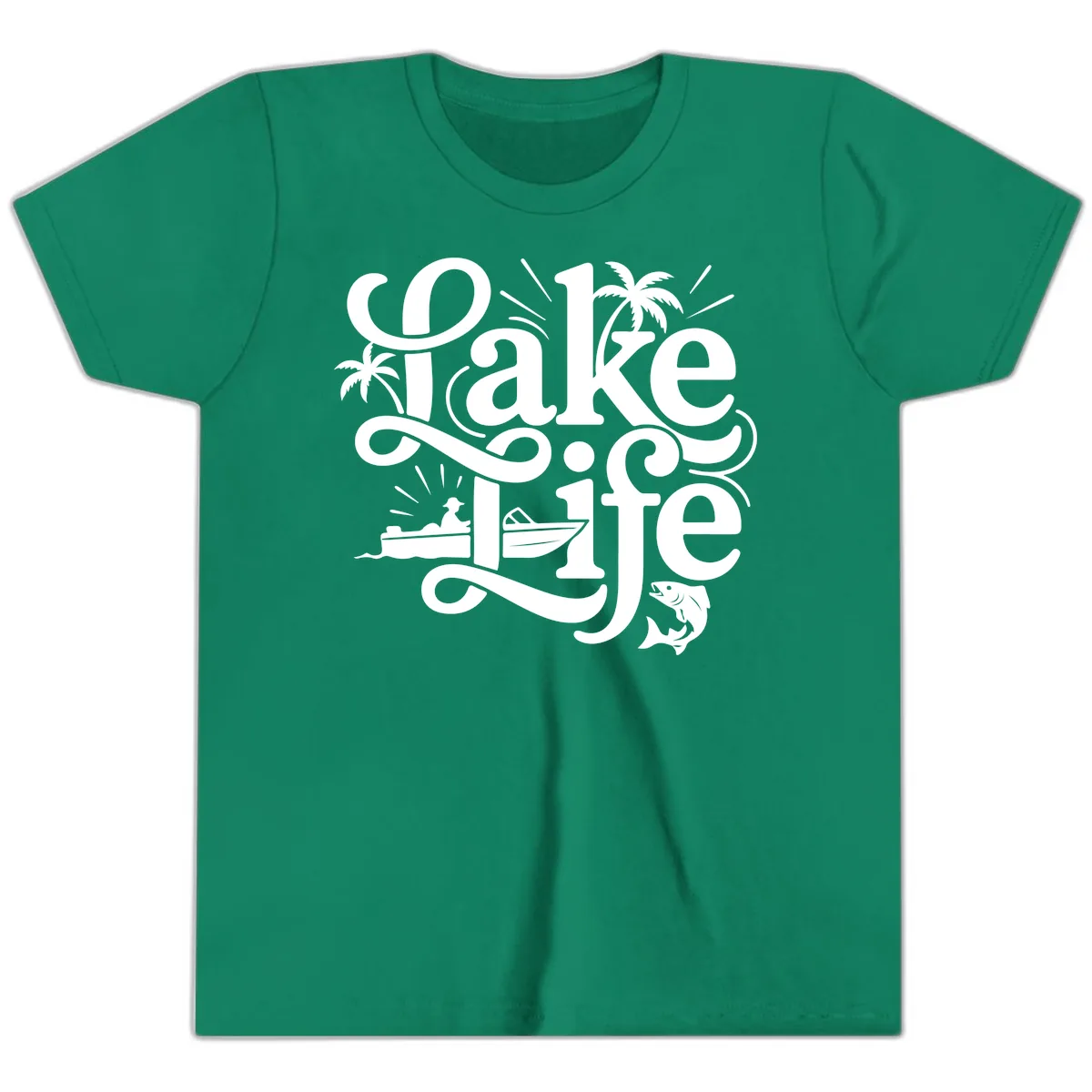 Lake Life Typography Design Youth T-Shirt in Kelly