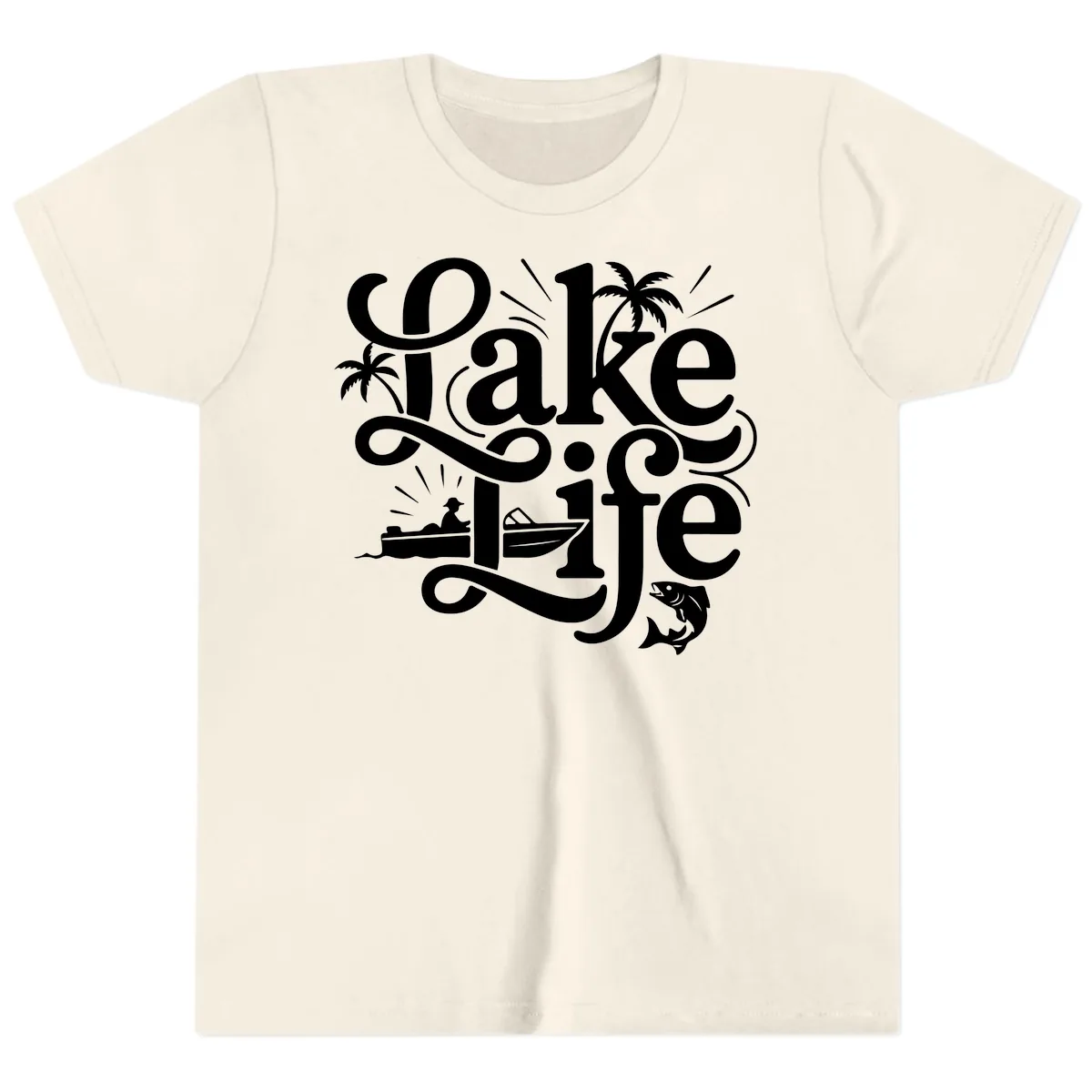 Lake Life Typography Design Youth T-Shirt in Natural