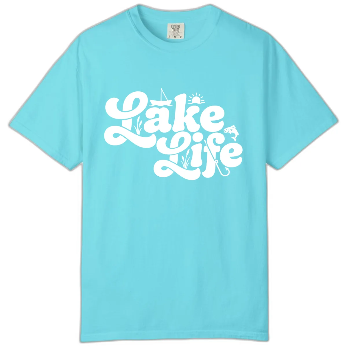 Lake Life Retro Script Design Comfort Color in Lagoon Blue