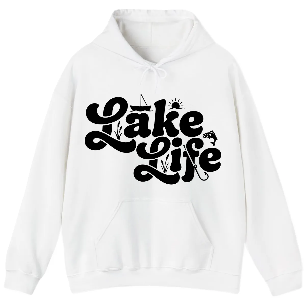 Lake Life Retro Script Design Hoodie in White