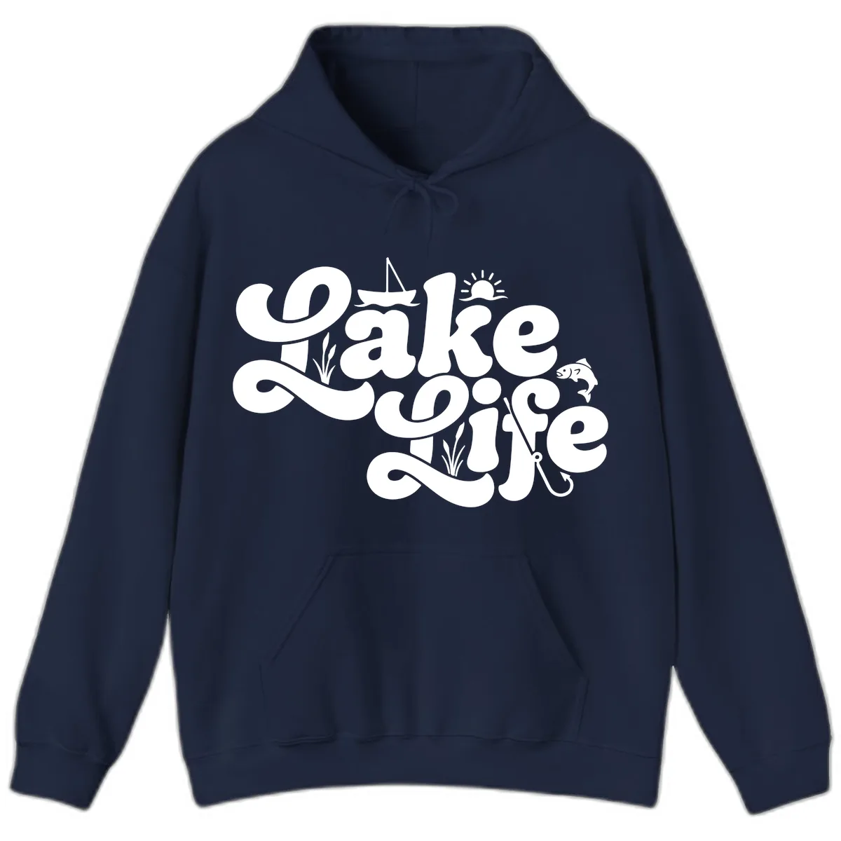 Lake Life Retro Script Design Hoodie in Navy