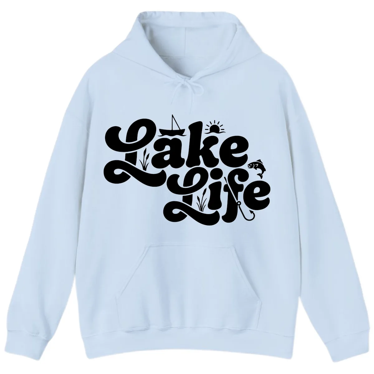 Lake Life Retro Script Design Hoodie in Light Blue