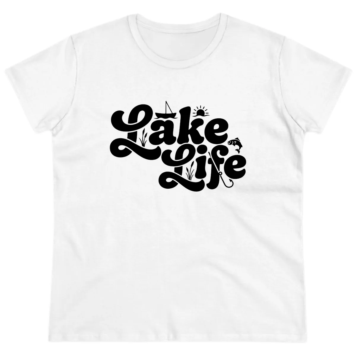 Lake Life Retro Script Design Ladies Tee in White