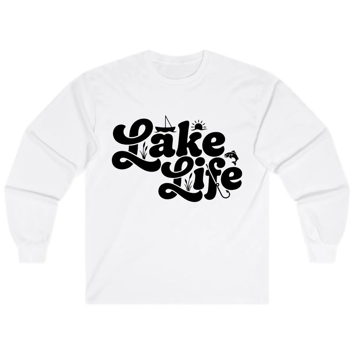Lake Life Retro Script Design Long Sleeve in White