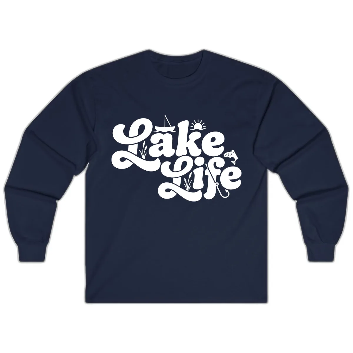 Lake Life Retro Script Design Long Sleeve in Navy