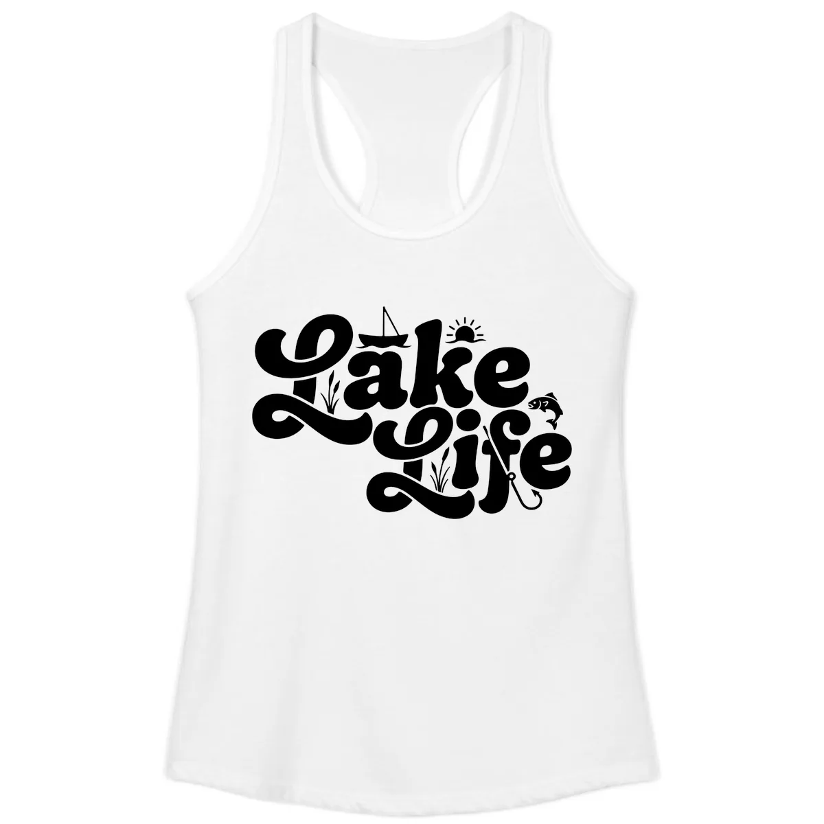 Lake Life Retro Script Design Ladies Tank in White