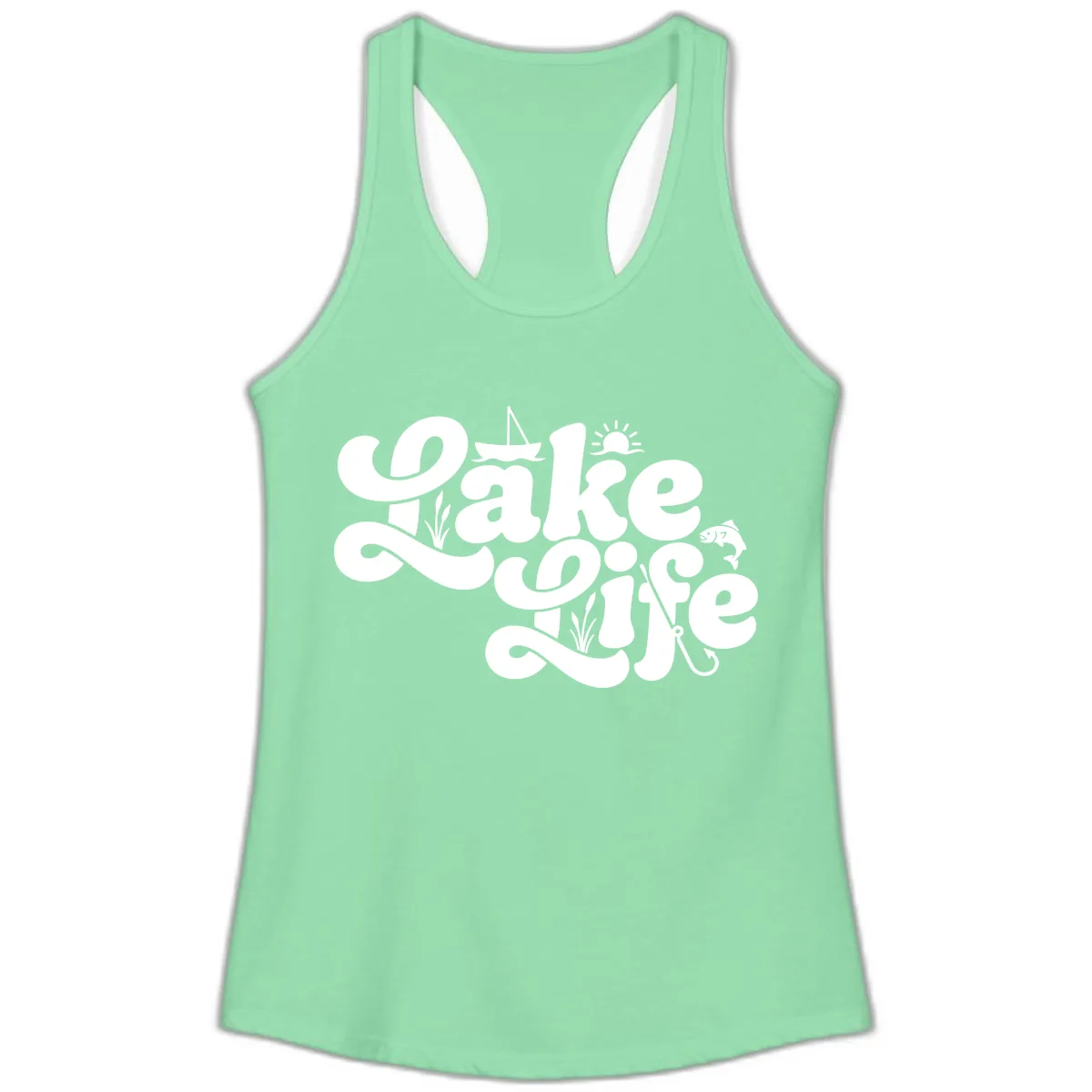 Lake Life Retro Script Design Ladies Tank in Solid Mint