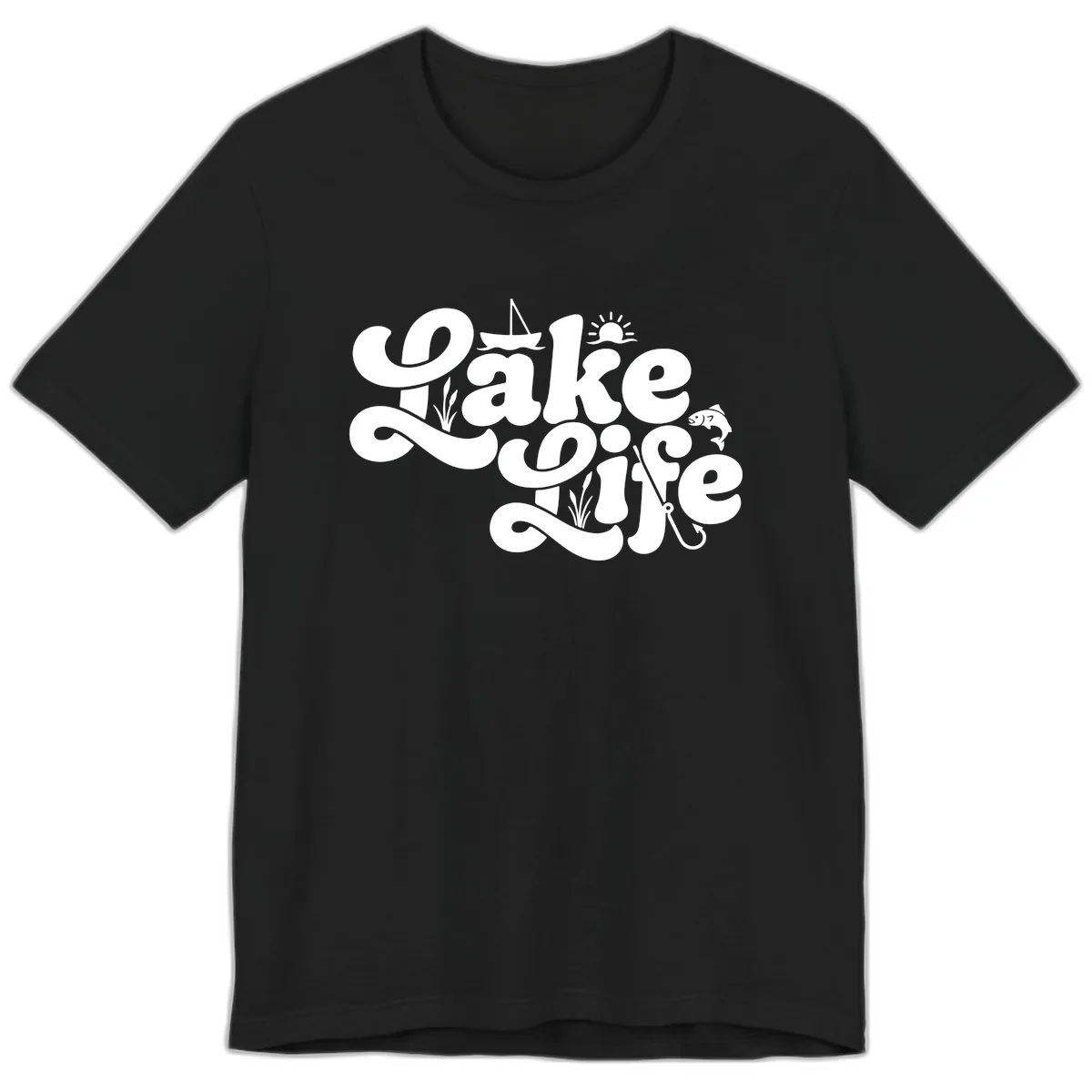 Lake Life Retro Script Design Premium T-Shirt in Black