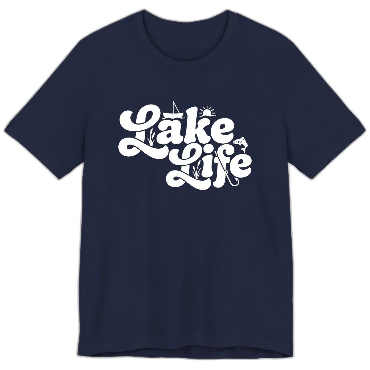 Lake Life Retro Script Design Premium T-Shirt in Navy