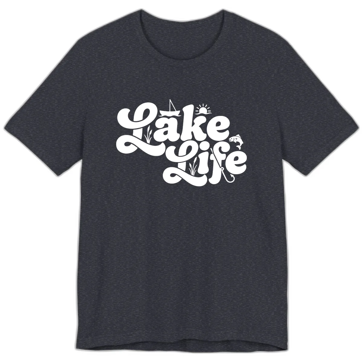 Lake Life Retro Script Design Premium T-Shirt in Heather Navy