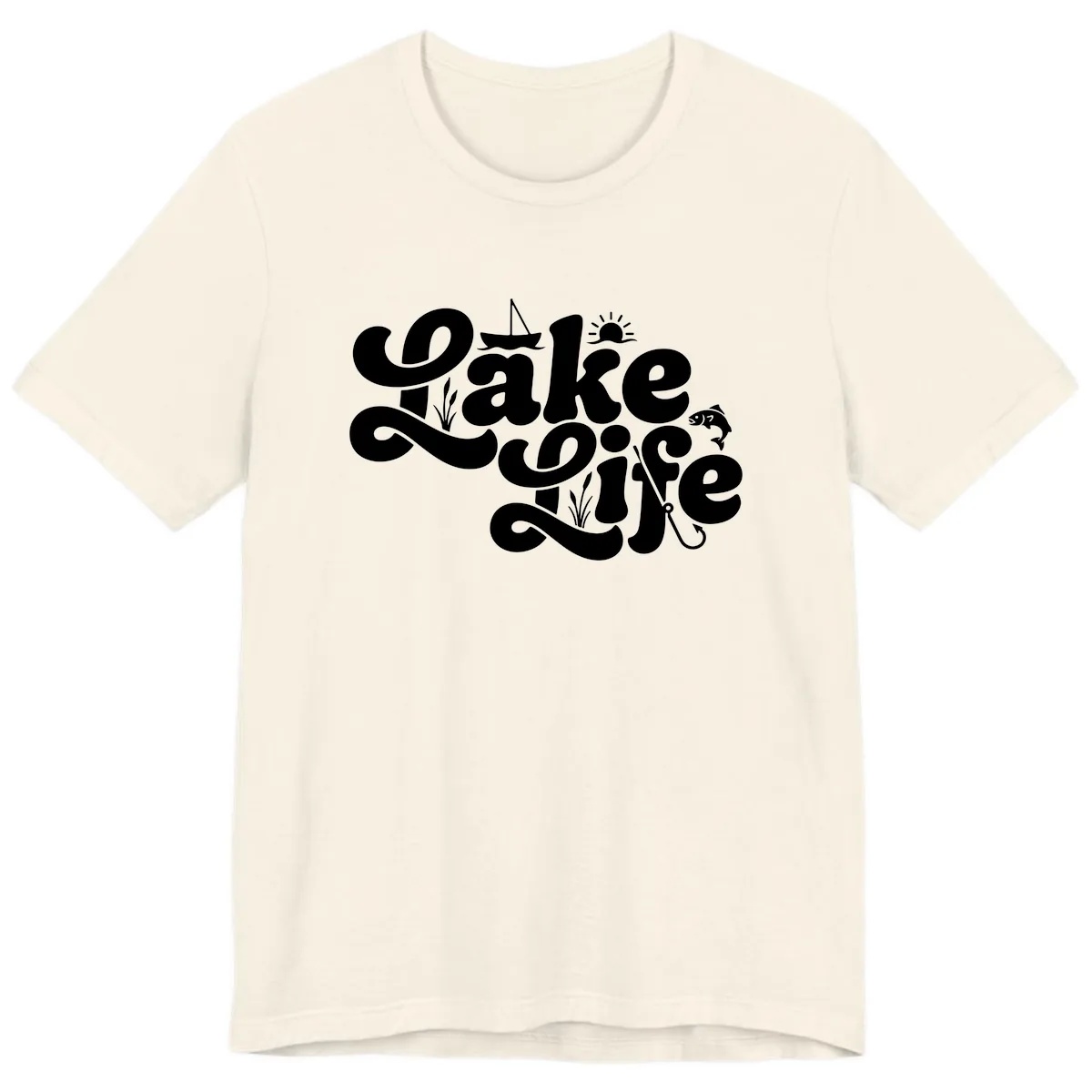 Lake Life Retro Script Design Premium T-Shirt in Natural