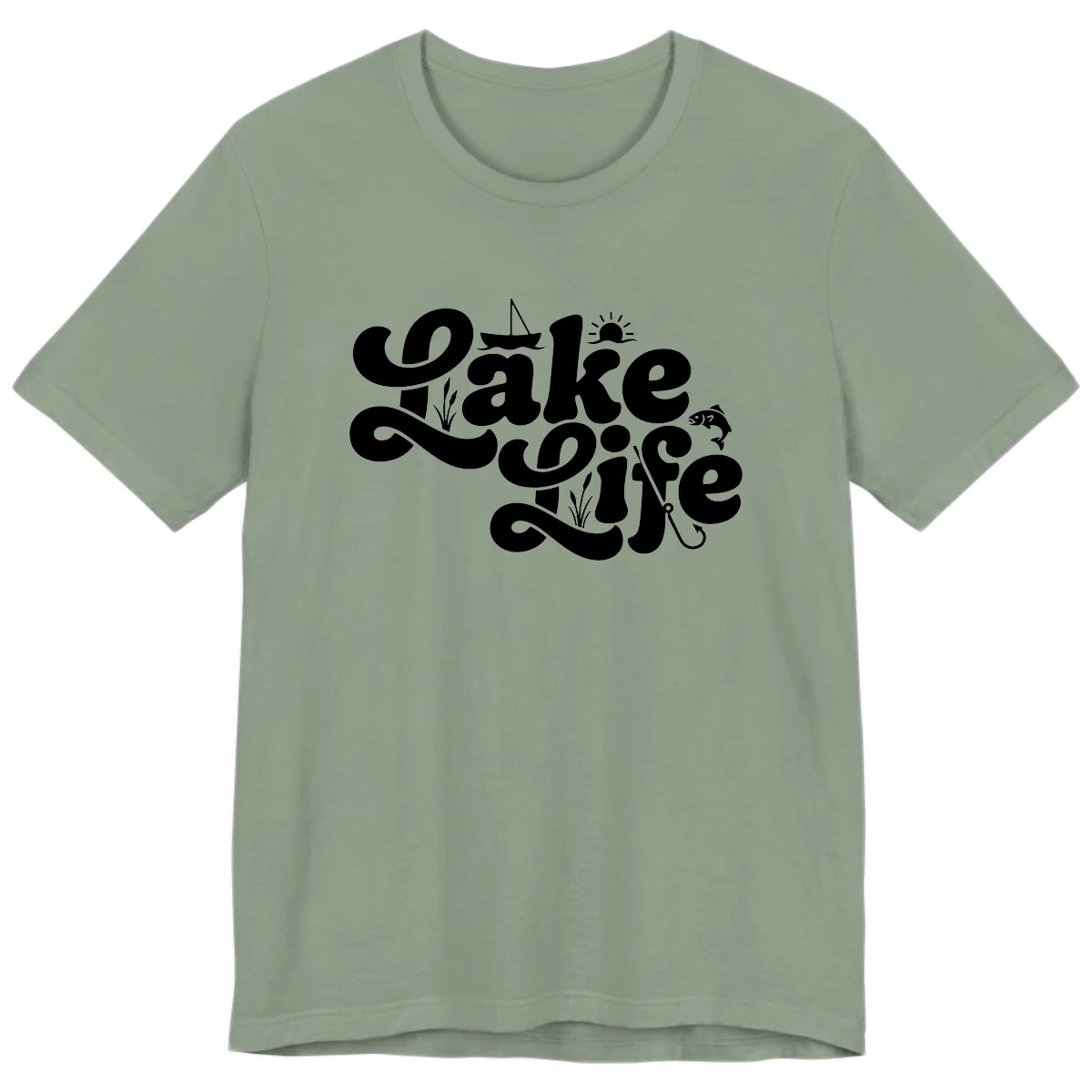 Lake Life Retro Script Design Premium T-Shirt in Sage
