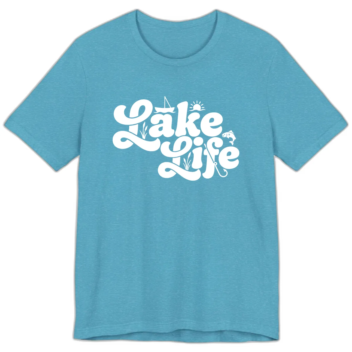Lake Life Retro Script Design Premium T-Shirt in Heather Aqua