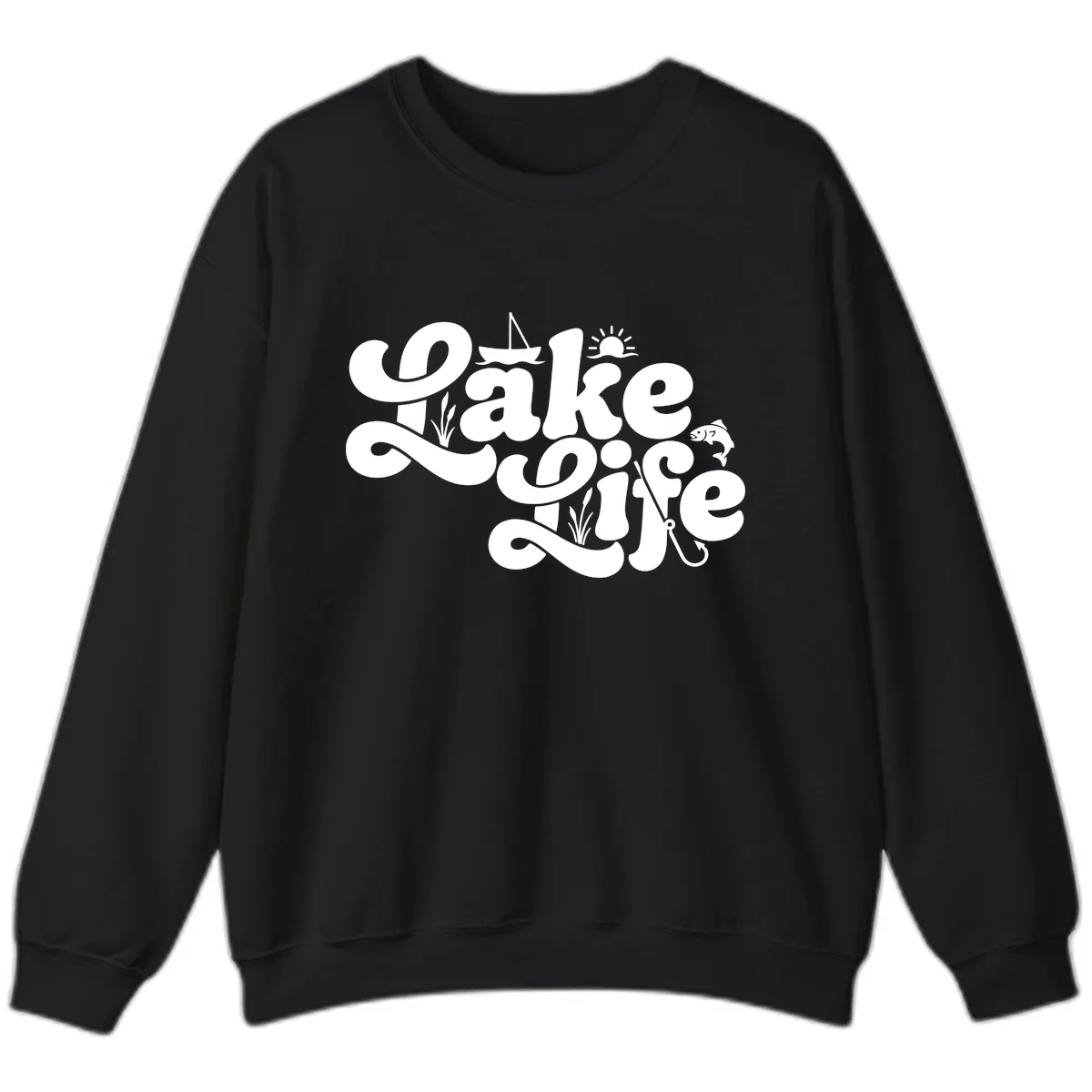 Lake Life Retro Script Design Sweatshirt in Black