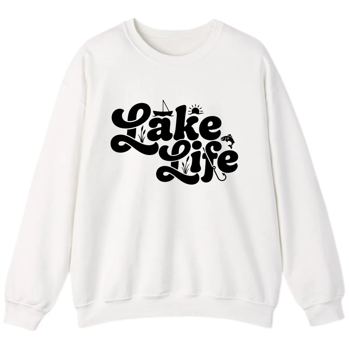 Lake Life Retro Script Design Sweatshirt in White