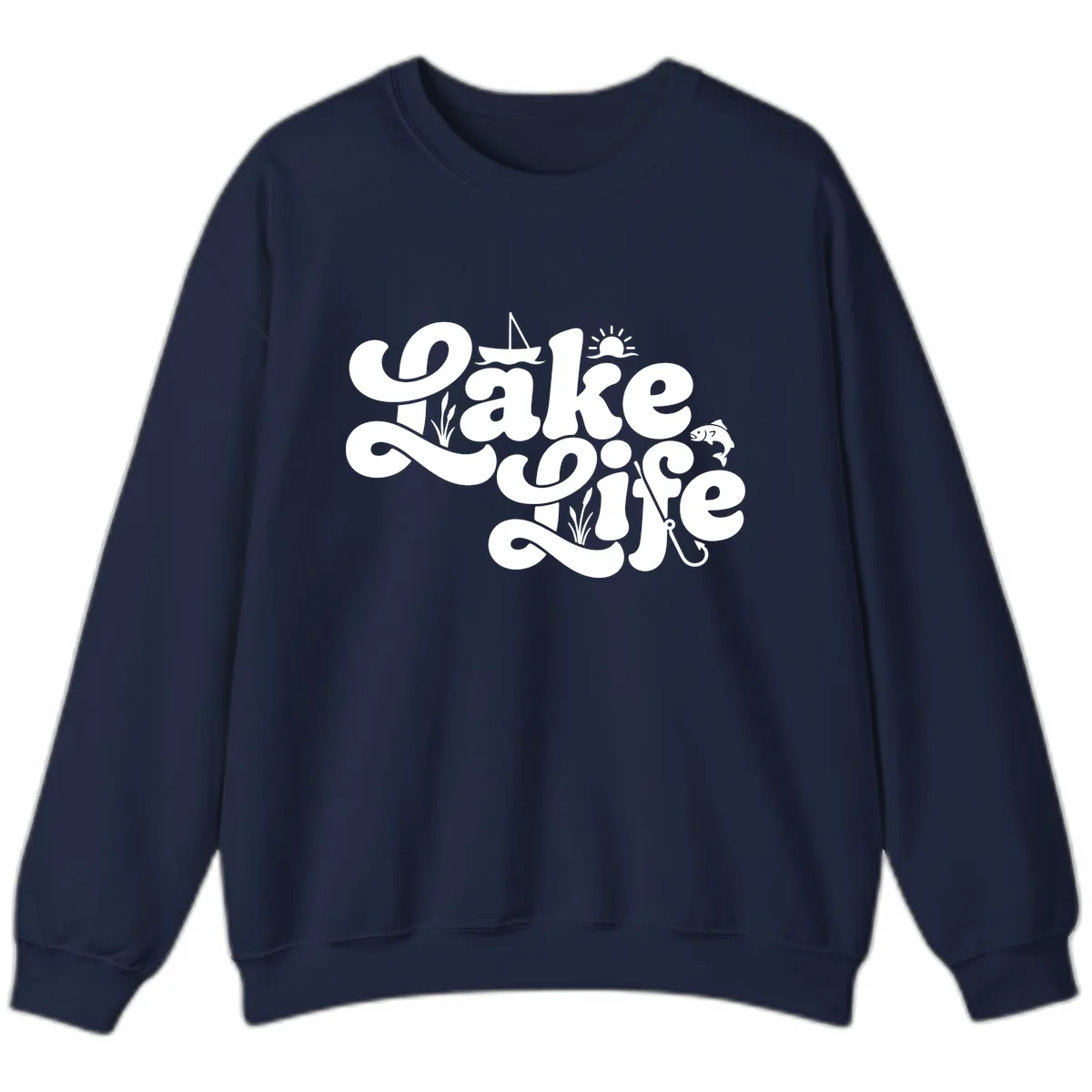Lake Life Retro Script Design Sweatshirt in Navy