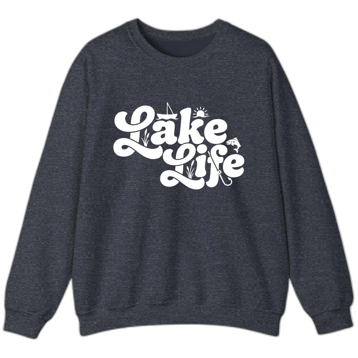 Lake Life Retro Script Design Sweatshirt in Heather Sport Dark Navy
