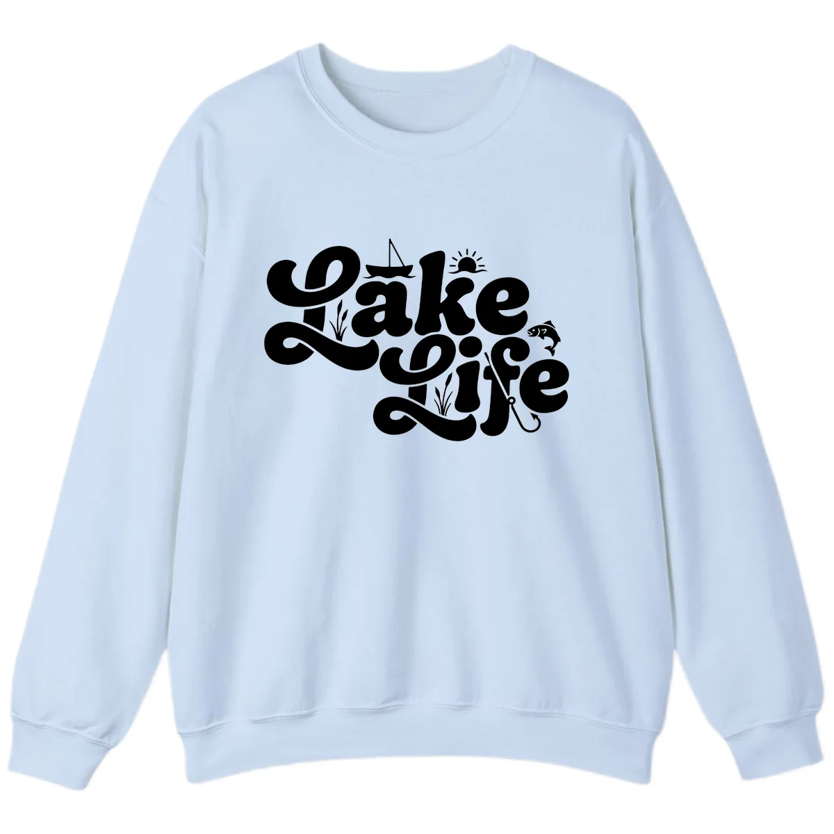 Lake Life Retro Script Design Sweatshirt in Light Blue