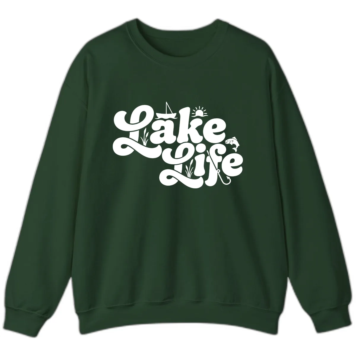 Lake Life Retro Script Design Sweatshirt in Forest Green