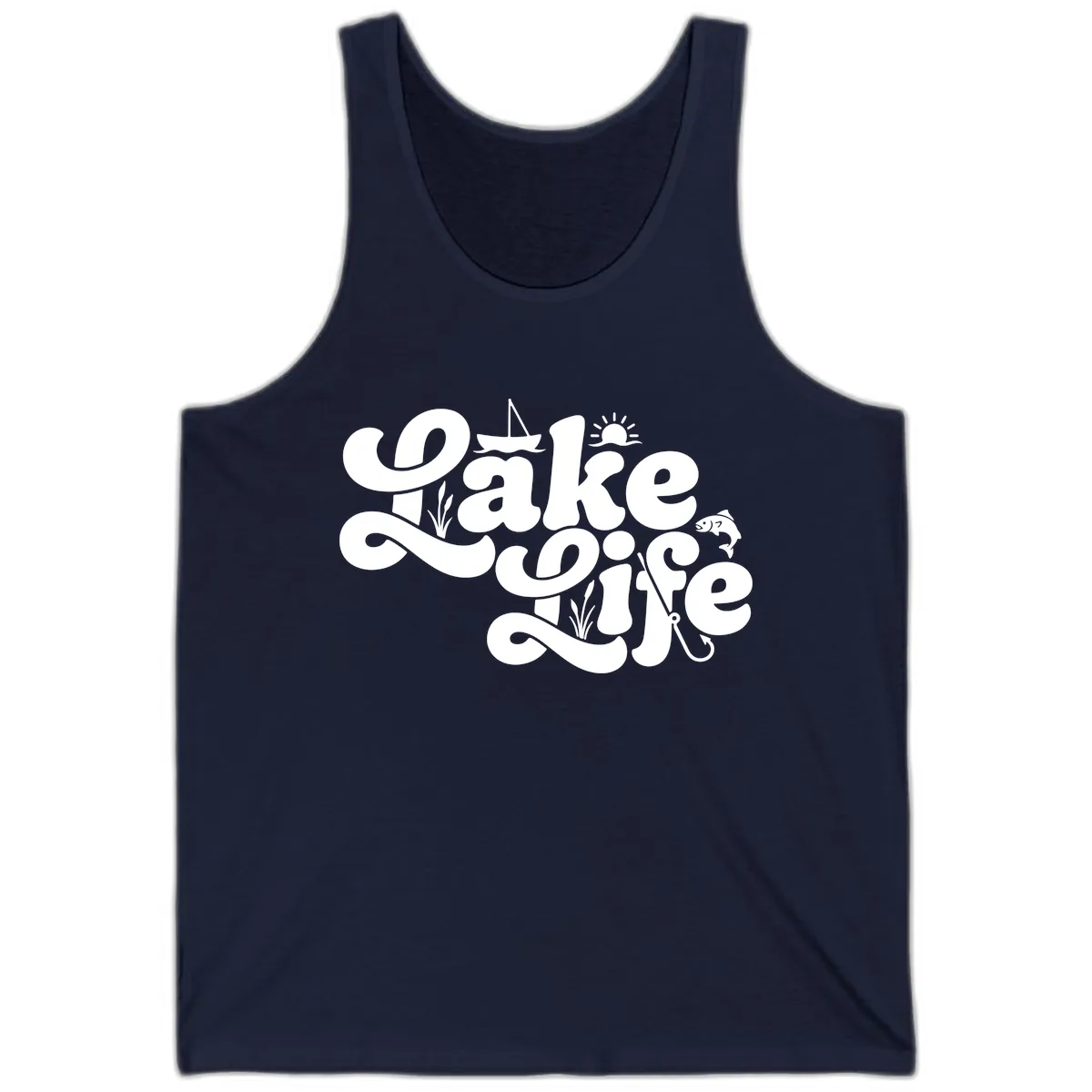 Lake Life Retro Script Design Tank in Navy