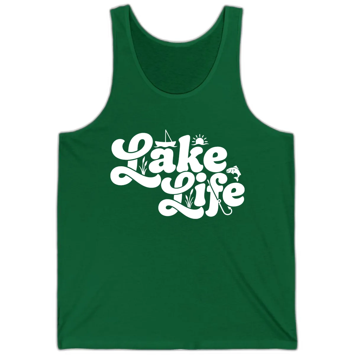 Lake Life Retro Script Design Tank in Kelly