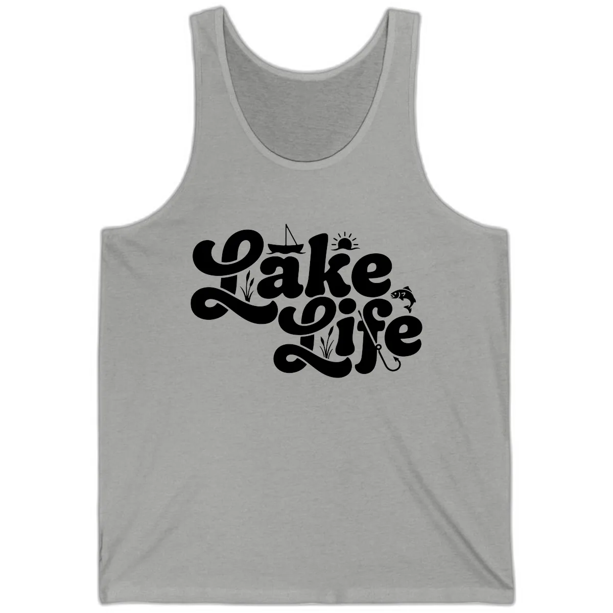 Lake Life Retro Script Design Tank in Athletic Heather