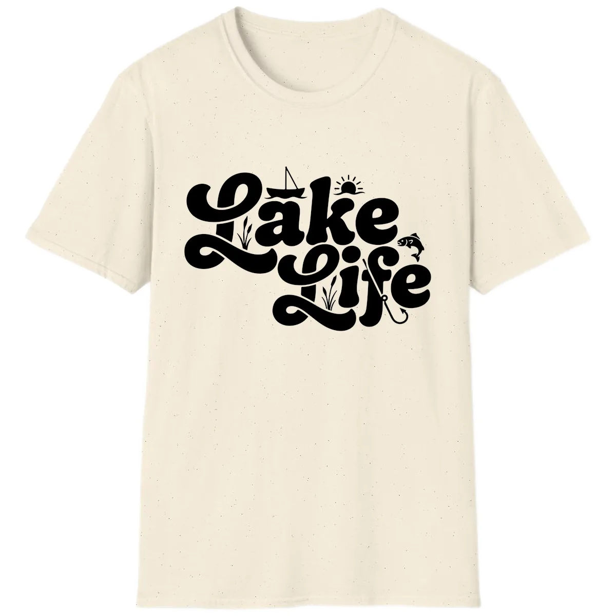 Lake Life Retro Script Design T-Shirt in Natural