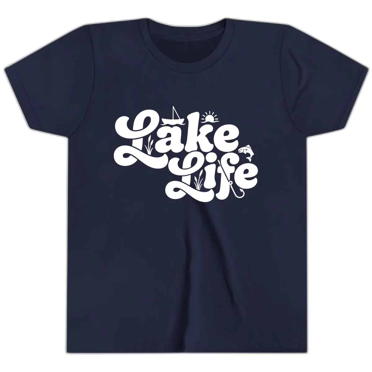 Lake Life Retro Script Design Youth T-Shirt in Navy