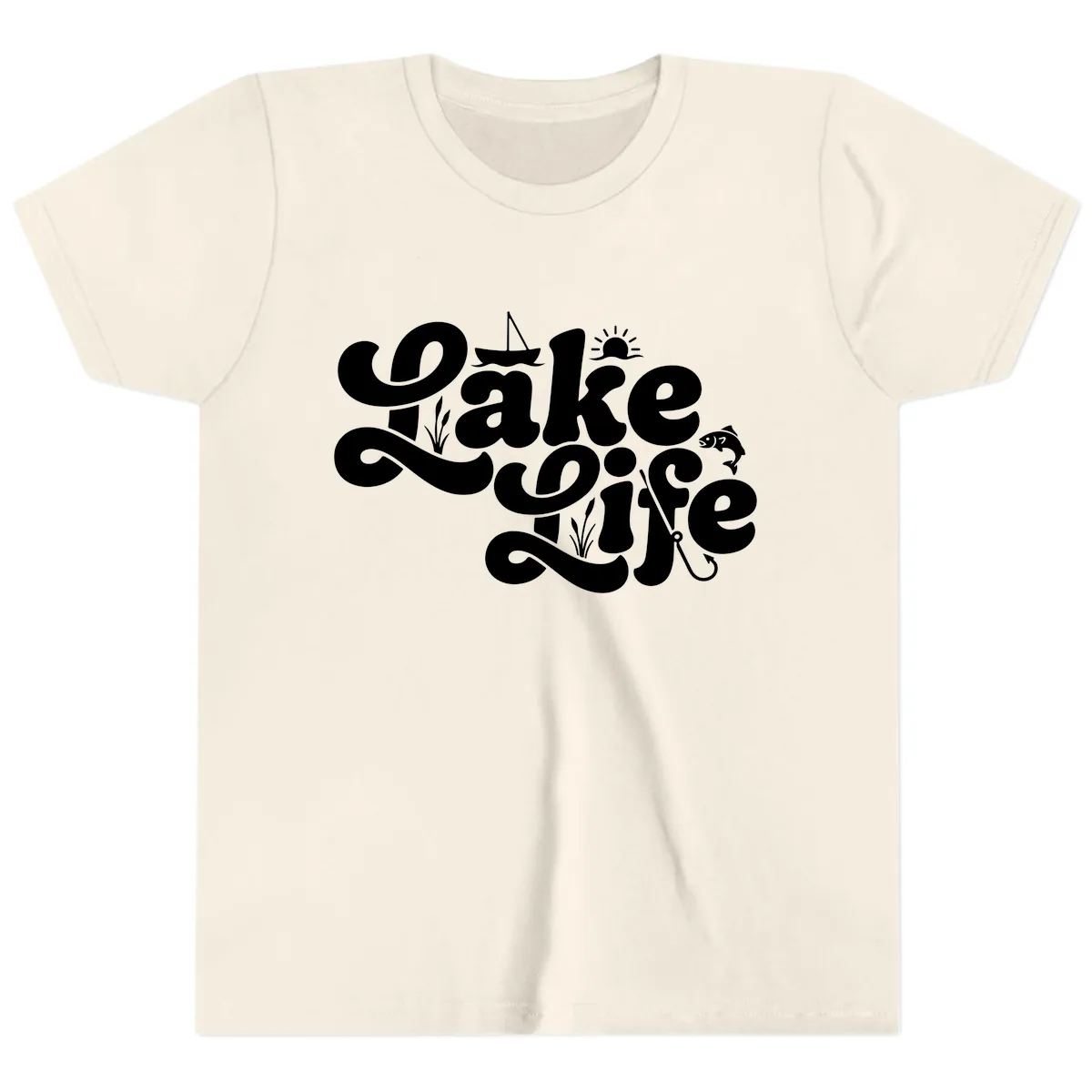 Lake Life Retro Script Design Youth T-Shirt in Natural