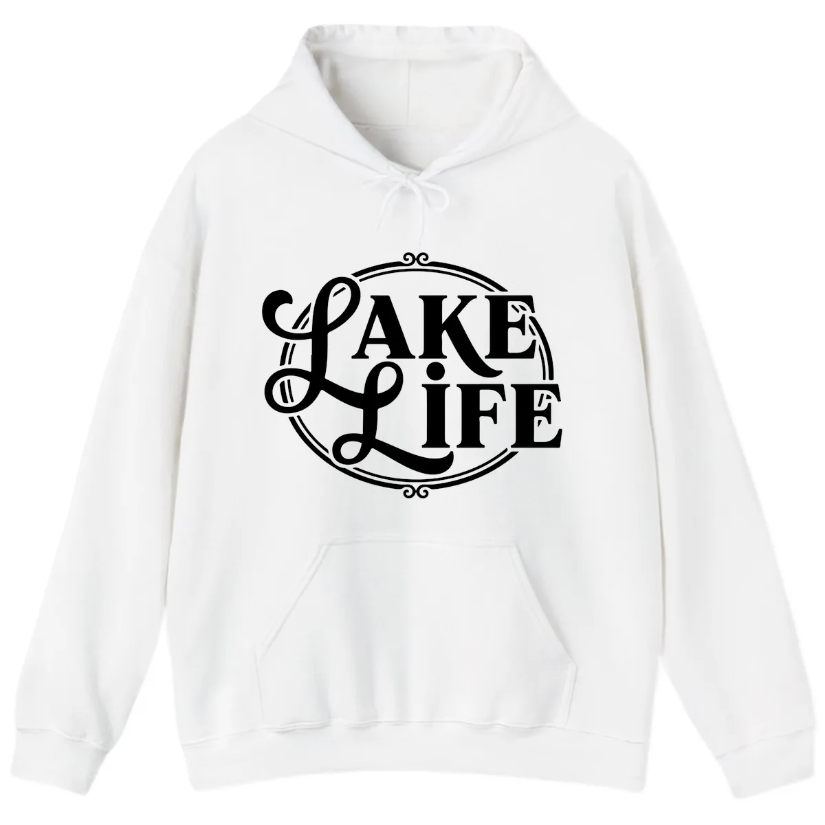 Lake Life Typography Design Hoodie in White