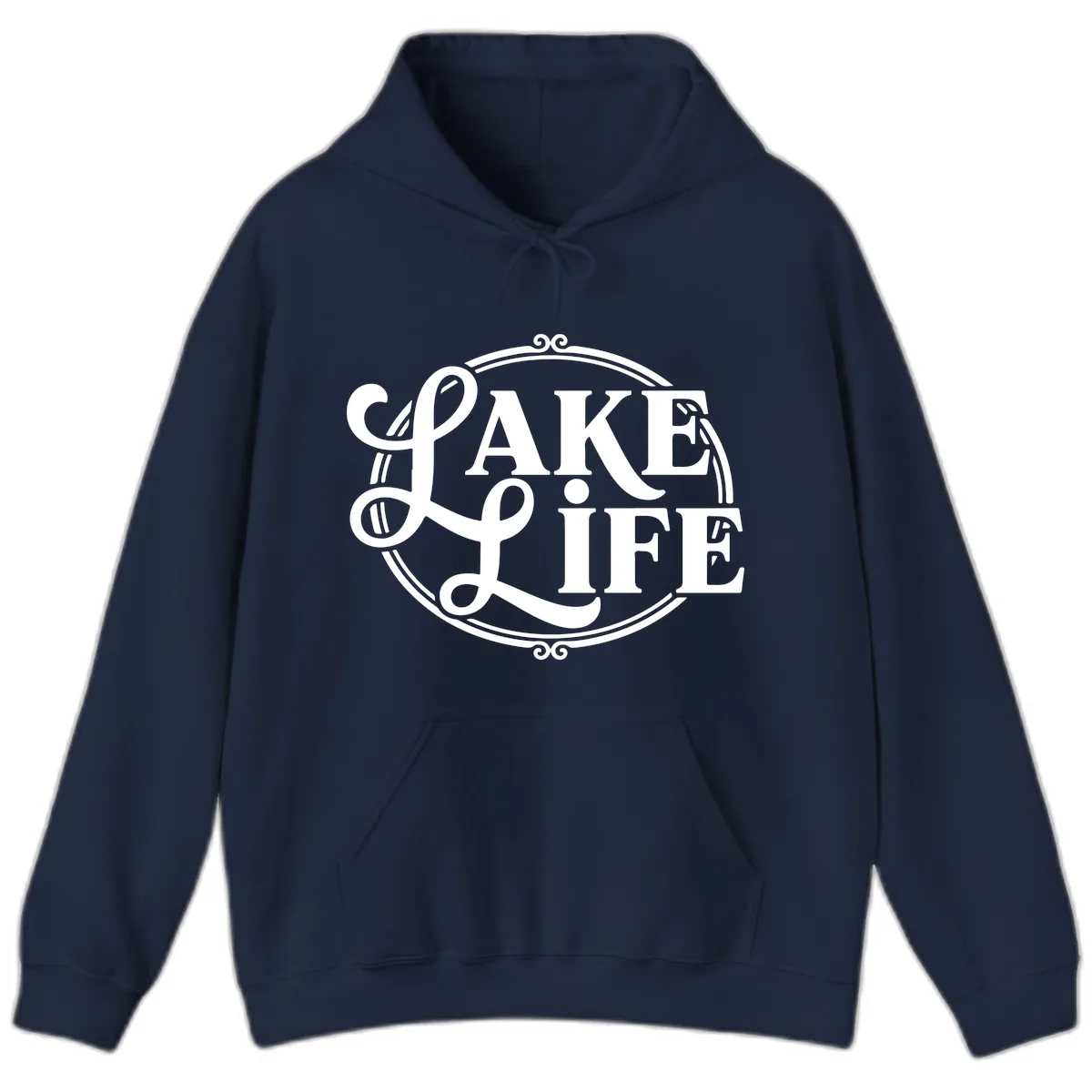 Lake Life Typography Design Hoodie in Navy