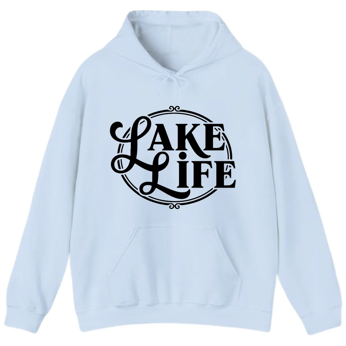 Lake Life Typography Design Hoodie in Light Blue