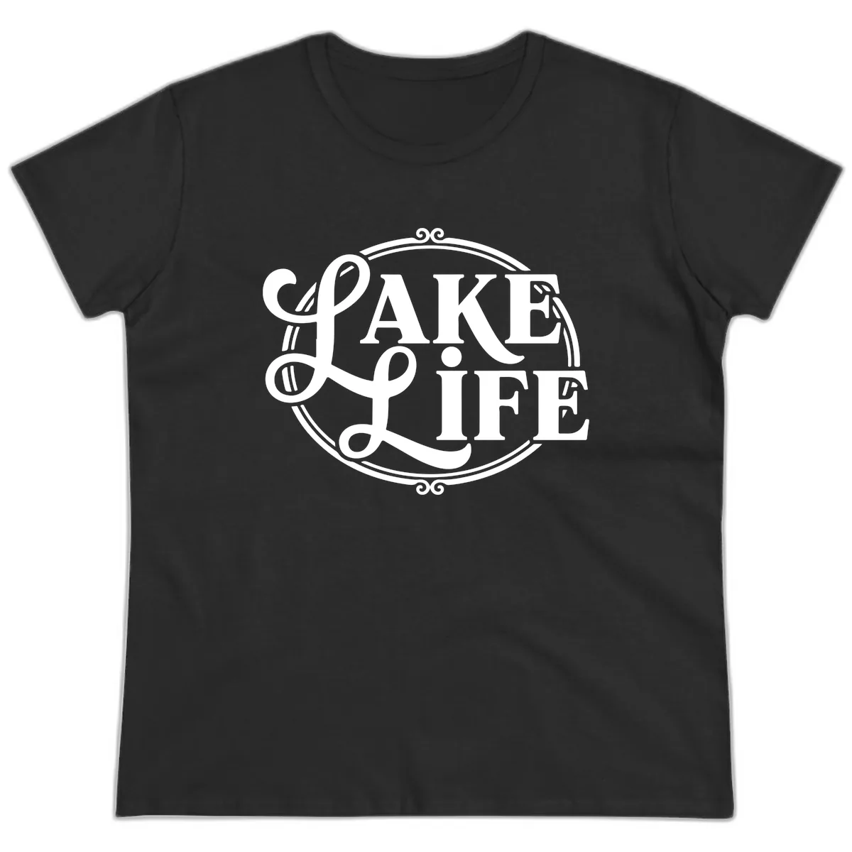 Lake Life Typography Design Ladies Tee in Black