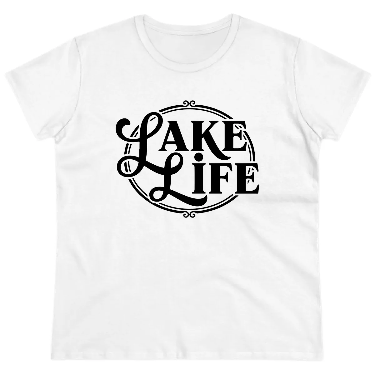 Lake Life Typography Design Ladies Tee in White