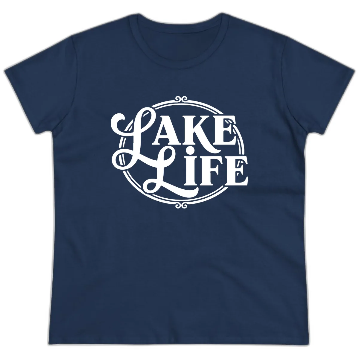 Lake Life Typography Design Ladies Tee in Navy