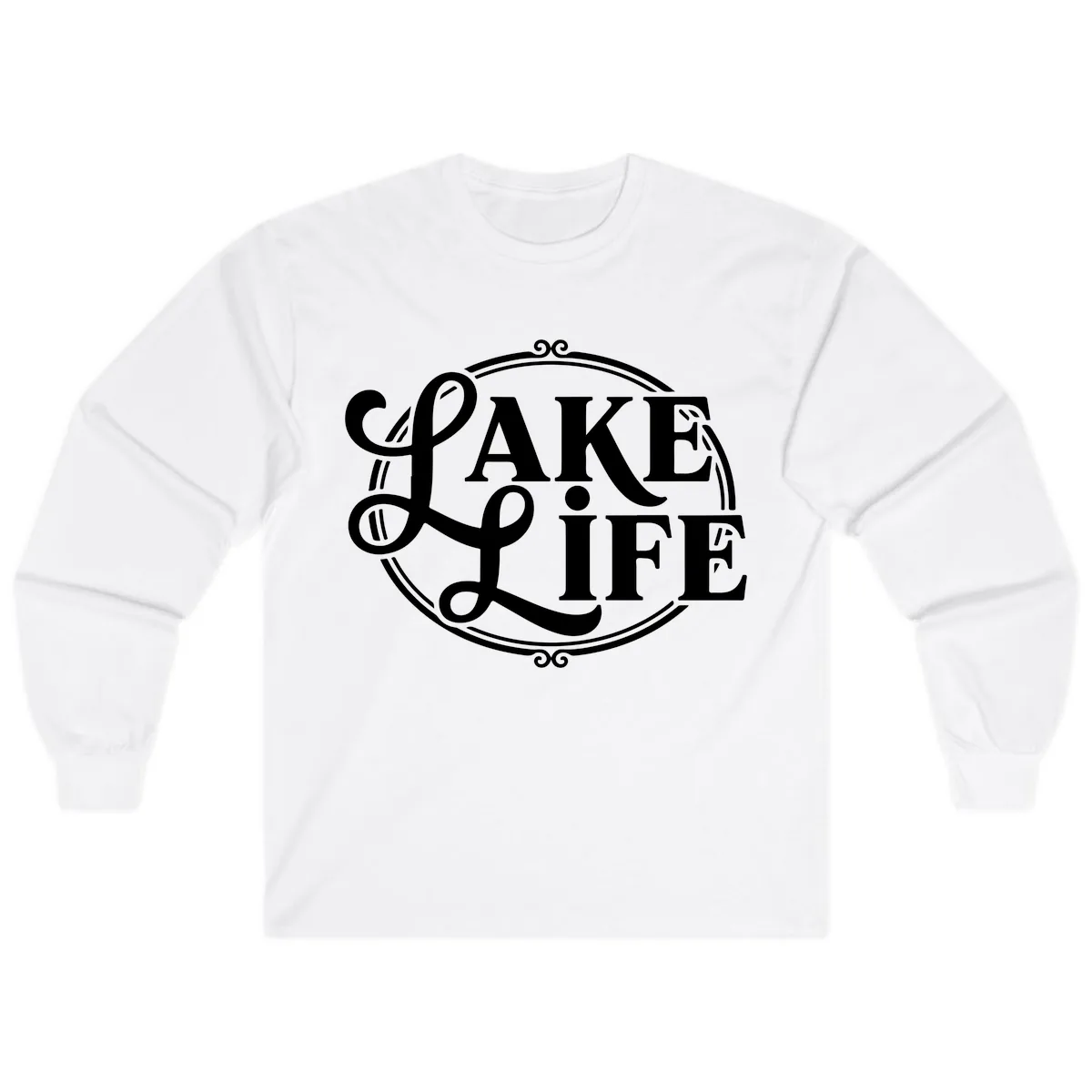 Lake Life Typography Design Long Sleeve in White
