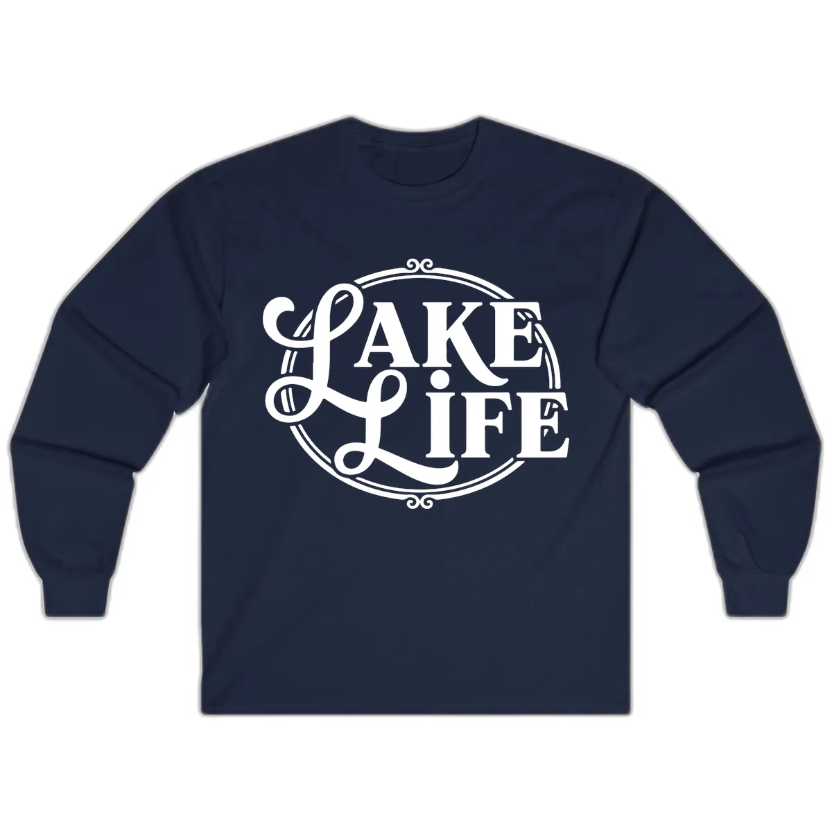 Lake Life Typography Design Long Sleeve in Navy
