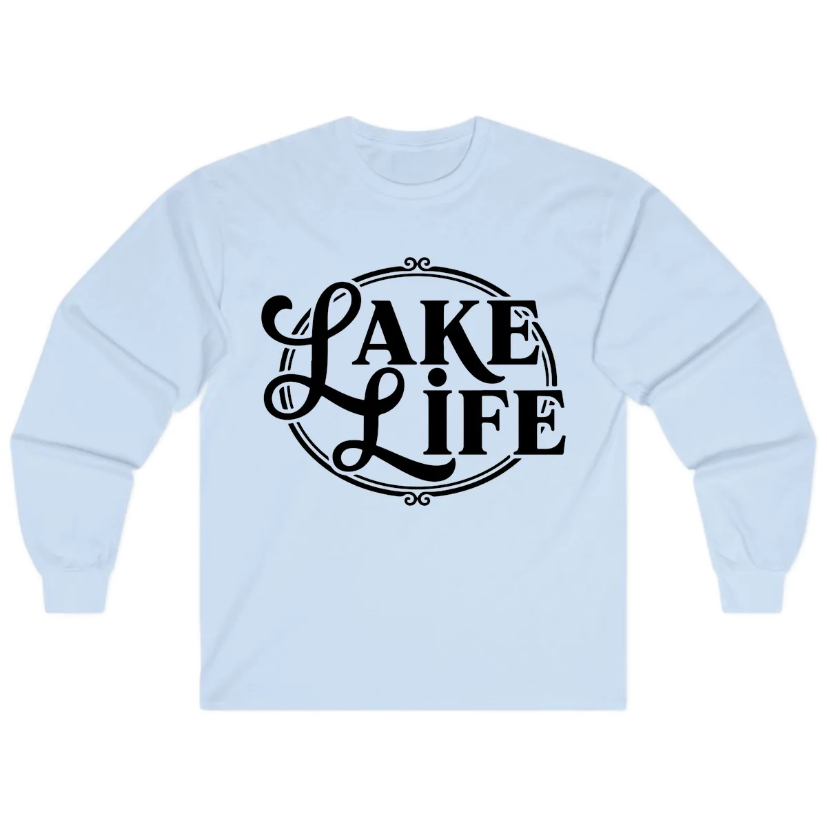 Lake Life Typography Design Long Sleeve in Light Blue
